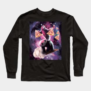 Space Sloth With Pizza On Panda Riding Ice Cream Long Sleeve T-Shirt